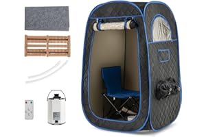 HOMASIS Sauna da Casa, Sauna Portatile con Generatore di Vapore da 3 Litri, Sauna a Vapore con Telecomando, 9 Livelli di Temperatura e 9 Timer, Sauna con Sedia Pieghevole e Massaggia Piedi (Nero)