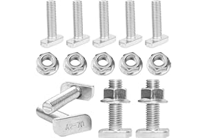 OUZIONZ Confezione da 20 viti a testa martello, M10 x 25, in acciaio inox A2-70, con dadi di bloccaggio per serra, profilo in alluminio fotovoltaico, supporto per pannello solare, ecc