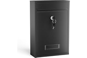 Wiltec Buzón V11 Negro casilla de Correo de Pared de Acero con Recubrimiento en Polvo con Placa de identificación, Ranura Amplia para Cartas y 2 Llaves