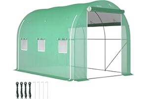 Outsunny Serre de Jardin 6 m² 3 x 2 m avec 1 Porte + 2 parois latérales zippées enroulables, 6 fenêtres, Acier galvanisé PE Haute densité 140 g/m² Anti-UV Vert