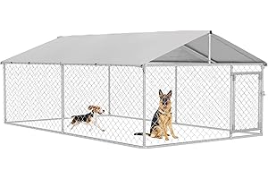 PawHut Kennel per Cani da Esterno, Recinto per Animali con Copertura Impermeabile, 400x230x150cm, Argento e Grigio