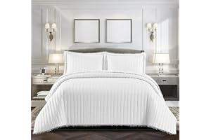 B&B Quilted Bedspread Single Bed Throws for Room Decor - Quilted Fabric Embossed Striped Pattern Reversible -185x240 cm White Quilt Bedspreads Coverlets with Hypoallergenic Pillow Cover