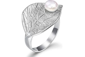 ✦Gift for Christmas✦ Lotus Fun S925 Sterling Silver Rings Autumn Leaf Open Ring with Natural Freshwater Pearl Handmade Jewelry Unique Gift for Women and Girls