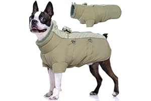 Katzinst Hunde Wintermantel, Wasserdichter Hundemantel mit Beinen Reflektierend Hundejacke mit Bauchschutz Hundebekleidung Outfit Hundemantel für Mittelittelgroße Hunde, Französische Bulldogge, M