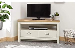 GFW Lancaster Wood Corner TV Cabinet With Shelf & Drawers, Cream, 95 x 51 x 45 cm