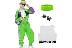 Ezuwail 80er Jahre Outfit Mädchen Kostüm, Hip Hop Outfit Mädchen Kinder, Tanzkleidung, Jogginganzug, Jacke Hosen Set, Faschingskostüme