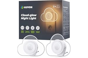 AUVON Nubes luz nocturna infantil con Sensor Movimiento, 2 Unidades Luz Cálida LED con 1-50 lm, Brillo Ajustable para Bebe Dormitorio Infantil, Baño, Cocina, Escalera