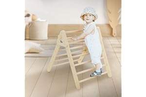 Joyz Triangle d'escalade pour Enfants, Bois Massif Nature, Structure d'escalade Intérieure, Triangle Pikler, Jouet Montessori, Bébé à partir 1 an, Échelle à Grimper/Saisir, Équipement de Jeu Pliable