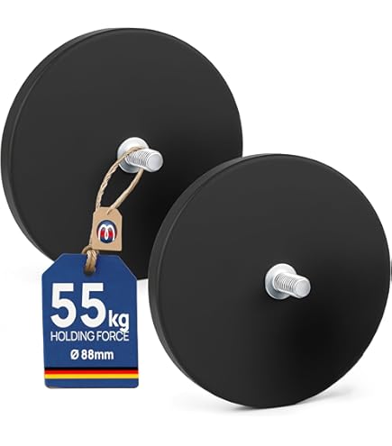 COZERI 4 stuks Magnetenhaken Extra Sterk, Neodymium Magneten Gegummieerd met M4 Draad, 43mm Magneten Schroefbaar, Magneethaken voor Lampen, Voertuigen, Lichtstrips, Topmagneten met Gat