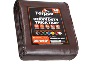 Tarpco Safety Lona de protección Lona Impermeable con Ojales, (7.65m X 12.2m, 245 g/m2) 14 Mil, Funda Protectora para Techo, Barco, Muebles, Jardín, Piscina, Coche, Marrón/Negro