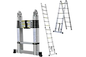 BALASA Scala Telescopica Pieghevole 3,8M (1.9M+1.9M), Scala Estensibile Multiuso Allungabile Scaletta Alluminio, per soffitta soppalco libreria, scala doppia antiscivolo, portata 150 kg