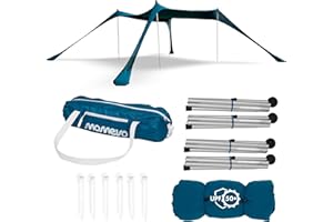 MOMEVO - Sunsail Big Family Strandzelt - Sonnensegel Strand mit zertifiziertem UV Schutz UPF50+ (Bis 6 Personen, Petrolblau)