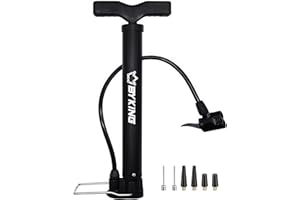 BYKING Universal Mini Bike Pump, Portable Air Pump for Ballons, Tyres, Ball and Toys Inflatables, Cycling Floor Pump with Presta. Schrader and Dunlop valve, Bicycle Foot pump