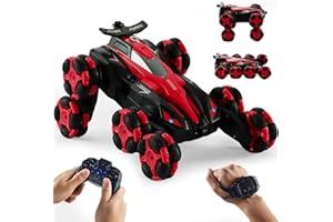 Warmiehomy Remote Control Cars for Boys 3 4 5 6 7 8 9 Year, 8WD RC Stunt Car with LED Light Music Spray, 360° Rotating, Gesture and 2.4GHz Remote Control, RC Drift Car Toys for Kids Gift