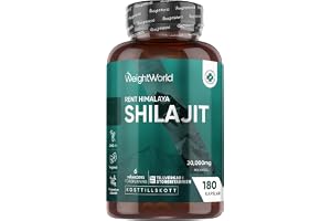 Pure Himalayan Shillajit (Mumijo) - 20.000mg - 180 veganska kapslar för 6 månaders förbrukning - Extraherad från Himalayas sten - Shilajit-extrakt (40:1) - Alternativ till pulver & harts - WeightWorld