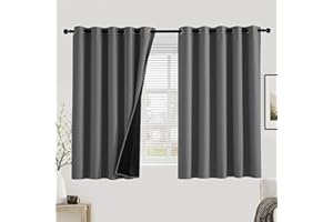 PONY DANCE 100% Blackout Curtains for Bedroom - Thermal Insulated Full Blackout Eyelet Curtains & Drapes Heat and Light Blocking Panels for Living Room with Black Liner 2 Pcs, 66 x 54 Inch, Grey