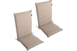 LILENO HOME Malta - Cuscini per sedia da giardino, in set da 2, per sedia a sdraio con schienale alto, comodi cuscini per sedie pieghevoli, tortora