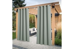 PONY DANCE Cortinas para Pergolas de Jardin Cortina para Exterior Terrazas Impermeable Opacas con Ojales de Porche Puerta, 2 Piezas, 132x213 cm, Verde Salvia