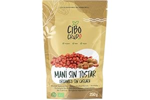 CIBO CRUDO CRUDO BIOLOGICO VEGAN Cacahuetes Sin Tostar Sin Cáscara Ecológicos - 250g. Cacahuete sin sal. Contienen Proteínas Fibras Vitaminas y Minerales. Para Snacks o para Hacer Mantequilla de Maní y en la Cocina.