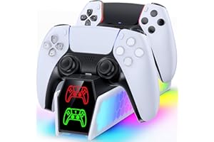 KDD Caricatore Joystick per PS5 e PS5 Edge, Ricarica Playstation 5 con Indicatore LED, Accessori PS5 Base di Ricarica per Controller P5 con Cavo USB-C