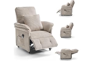 ‎ASUKALE Asukale 2 Motoren Elektrischer Relaxsessel, Fernsehsessel mit Liegefunktion, TV Sessel Wohnzimmer mit Rollen, Verstellbarer Rückenlehne & Fußstütze, 2 Seitentaschen, Cord Couch, Beige