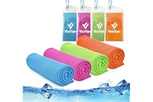 Vofler [Lot de 4] Serviettes de Refroidissement en Microfibre pour la tête Froide et la Glace Froide (102 x 30 cm) pour athlète Homme Femme Jeune Enfants Yoga Golf randonnée Sport Camping Voyage