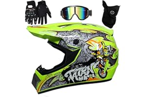 UIGJIOG Casco Motocross ,Negro Mate Casco Integral MTB Incluidos Anteojos, Guantes Y Máscaras Certificación Dot Incluye 4 Tamaños de Forro de Casco Proporcione 4 Estilos para Elegir