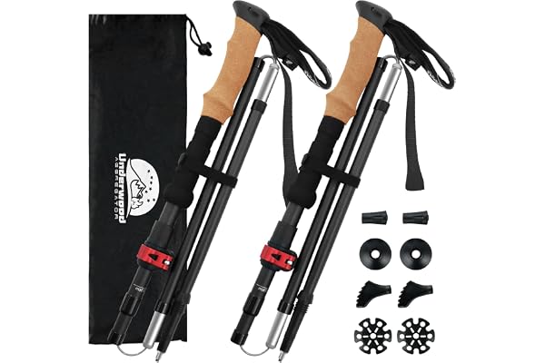 UnderwoodAggregator Bâtons de Randonnée en Fibre de Carbone - Pack de 2 Bâtons de Marche Léger et Réglables pour Hommes et Femmes, Bâtons Pliables avec Verrouillage Rapide, Compact pour Randonnée