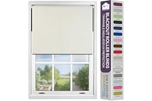 FURNISHED Blackout Roller Blind with Metal Fittings Trimmable Insulated Thermal Fabric Heavy-duty Easy Install Brackets Window Roller Blinds - Cream, 180W x 210H cm