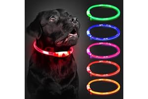 COCODONUT Light Up Dog Collar Rechargeable, LED Collar Waterproof with 3 Flash Glowing Modes, Dog Light for Outdoor Night Walking Visible Safe, Cut to Adjust for Small Medium Large Breed, 70cm, Red