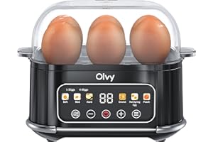Cuiseur œuf électrique Olvy 6-en-1 avec minuteur LCD – cuit œuf coque, bouilloire et cuiseur vapeur – arrêt automatique, pièces lavables au lave-vaisselle – cuiseur à œufs pratique et rapide
