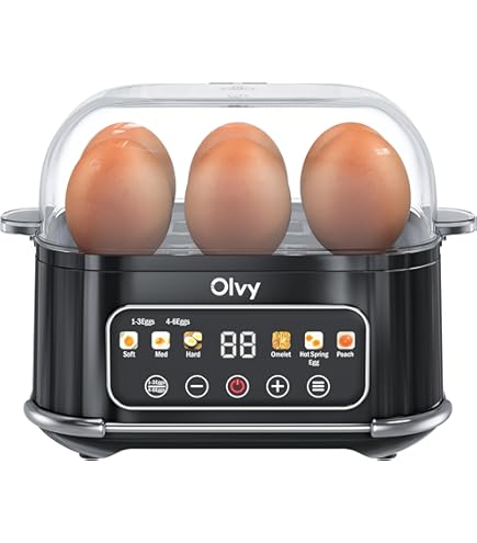 KESSER Electric egg cooker for 1 to 8 eggs, made of stainless steel, 500 W and keep warm function, LED rotary switch, three degrees of hardness, BPA free and dishwasher safe, measuring