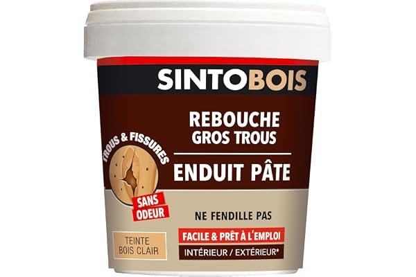 SINTO - Reboucher les gros trous - Mastic - Prêt à l'emploi - Poncer et peindre - Intérieur et extérieur - S'utilise comme un mastic - Ne se fissure pas - Technique professionnelle - 1 Kg