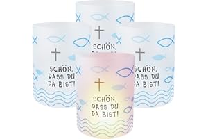 Faburo 12X Windlicht Fisch, Kommunion Deko Mini Tischlichter Kerzen Deko Firmung Deko Tischdeko ca. 8 x 10 cm, Fisch Lichthülle für Junge und Mädchen Kommunion Konfirmation Taufe Teelichter Taufe Deko