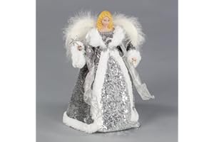 The Christmas Workshop 71089 Angel Tree Topper / 12” Tall/Silver and White Dress/Indoor Christmas Decoration