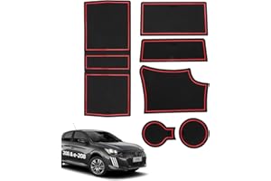 LANGBEAN Tapis Anti-poussière pour Peugeot 208 e-208 2008 e-2008 2020-2024 2025 6PCS Tapis en Caoutchouc Antidérapant pour Console Centrale Boîte de Rangement Porte Gobelet Boite à Gants, Noir & Rouge