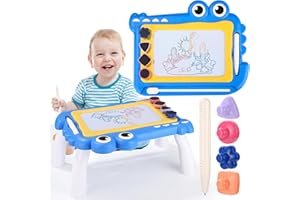 Toaren Lavagna Cancellabile Magnetica Giochi Dinosauro,Lavagnetta Magica Cancellabili Magnetica Disegno,Tavoletta Giocattolo Educativo per Bambini 2-5Anni,Lavagnetta Magica,4 Stampini,1 Penna Blu