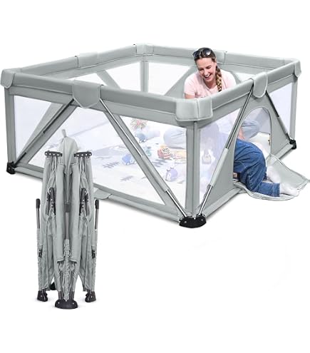 Box Bambini, 120x120x65cm Box per Bambini, Base Antiscivolo e Rete Traspirante Recinzione per Bambini, Ampio Parco Giochi di Sicurezza Impermeabile in Tessuto Oxford - Blu
