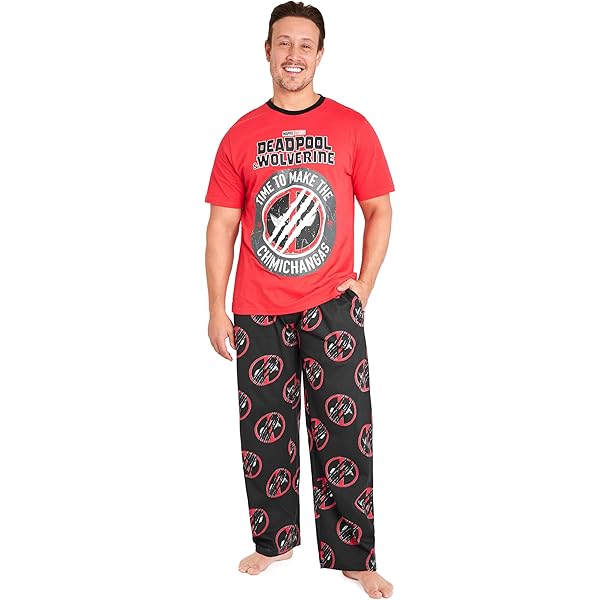Pijama de Deadpool blanca y roja de pantalón corto para hombre