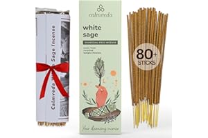 Calmveda White Sage Incense Sticks for Cleansing - (80 Scent Sticks) Charcoal Free, Made from Upcycled Flowers | Protection Incense to Cleanse Negative Energy