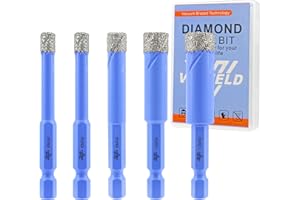 Juego de Brocas Diamante Seco - 5 Piezas 6/6/8/10/12mm Corona Diamante para Baldosas Porcelana Cerámica Mármol Granito - Vástago Hexagonal de Cambio Rápido con Estuche VENJELD