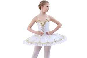 FONLAM Robe de Ballet pour Fille Justaucorps Danse Ballet Costume Danseuse Fille Cygne Tutu Enfant Fleurs Brodées