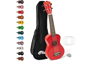 TIGER UKE7-RD Ukulélé Soprano pour Débutants avec Sac de Transport, Médiator en Feutre, Jeu de Cordes de Rechange Et Doté d'Un Jeu de Corde Aquila - Rouge