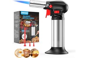Ankway Soplete de Cocina, Soplete Recargable con Bloqueo de Seguridad y Bloqueo de Llama Continuo para Comida BBQ, Horneado, Brulée Crema, Cámping, DIY, Plata(Butano no Incluido)