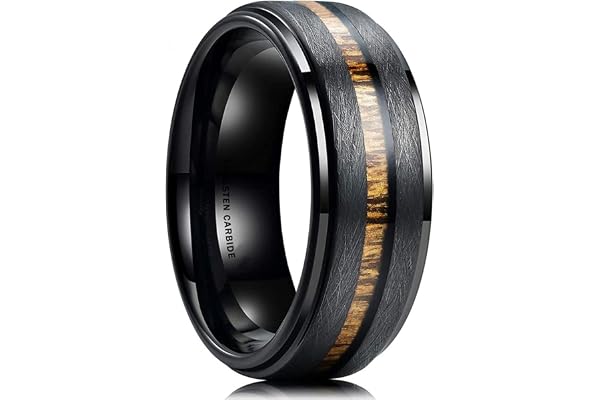 Lyx 8mm Mäns Svart Volfram Carbide Ring Hawaiian Koa Wood Inlay Matt borstad finish Män's Promise Ring Men Wedding Band