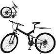 Levkitch 26 Inch Adult Folding Mountain Bike, 21 Speed Mens MTB Foldable Bicycle with Disc Brakes, Carbon Steel Frame Bicycle with Mudguard