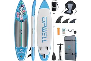 UPWELL Planche de Stand Up Paddle Gonflable 10'6'' avec Sup Accessoires Y Compris Sac à Dos, Kits de Réparation, Pont Antidérapant, Siège de Kayak, Leash, 3 Ailerons, Pagaie et Pompe à Main