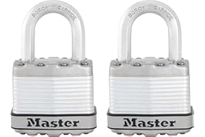 MASTER LOCK Pack of 2 Heavy Duty Padlocks, Security level 8/10, Outdoor, Keyed, Laminated Steel, Weatherproof, Standard Shackle