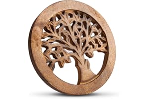 THE GREAT INDIAN BAZAAR Handmade Wooden Trivet For Hot Dishes Plates & Pots Holder Hot Pad For Kitchen & Dining Table Decor Cookware Heat Resistant Rustic Decorative Carvings Tabletop Home & Dining Table Essentials (Natural)