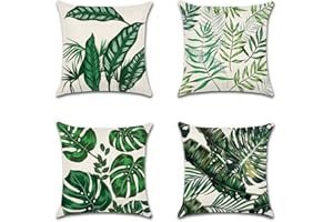 Artscope wasserdichte Kissenbezugen, 4 Stück Grün Tropische Pflanzen Kissenhülle Atmungsaktiv Kissen Fall für Outdoor Balkon Terrasse Patio Garten Bauernhaus Dekor 40 x 40cm